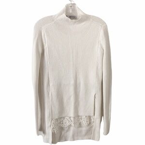 Jennifer Lopez Ribbed Mock Neck Lace Insert Detail Sweater